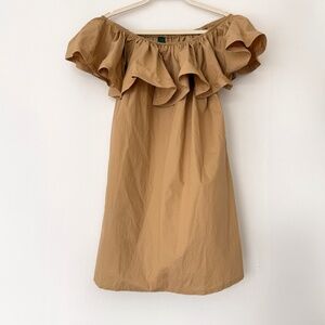 CAMEL Off Shoulder Ruffle loose Dress FREE SIZE